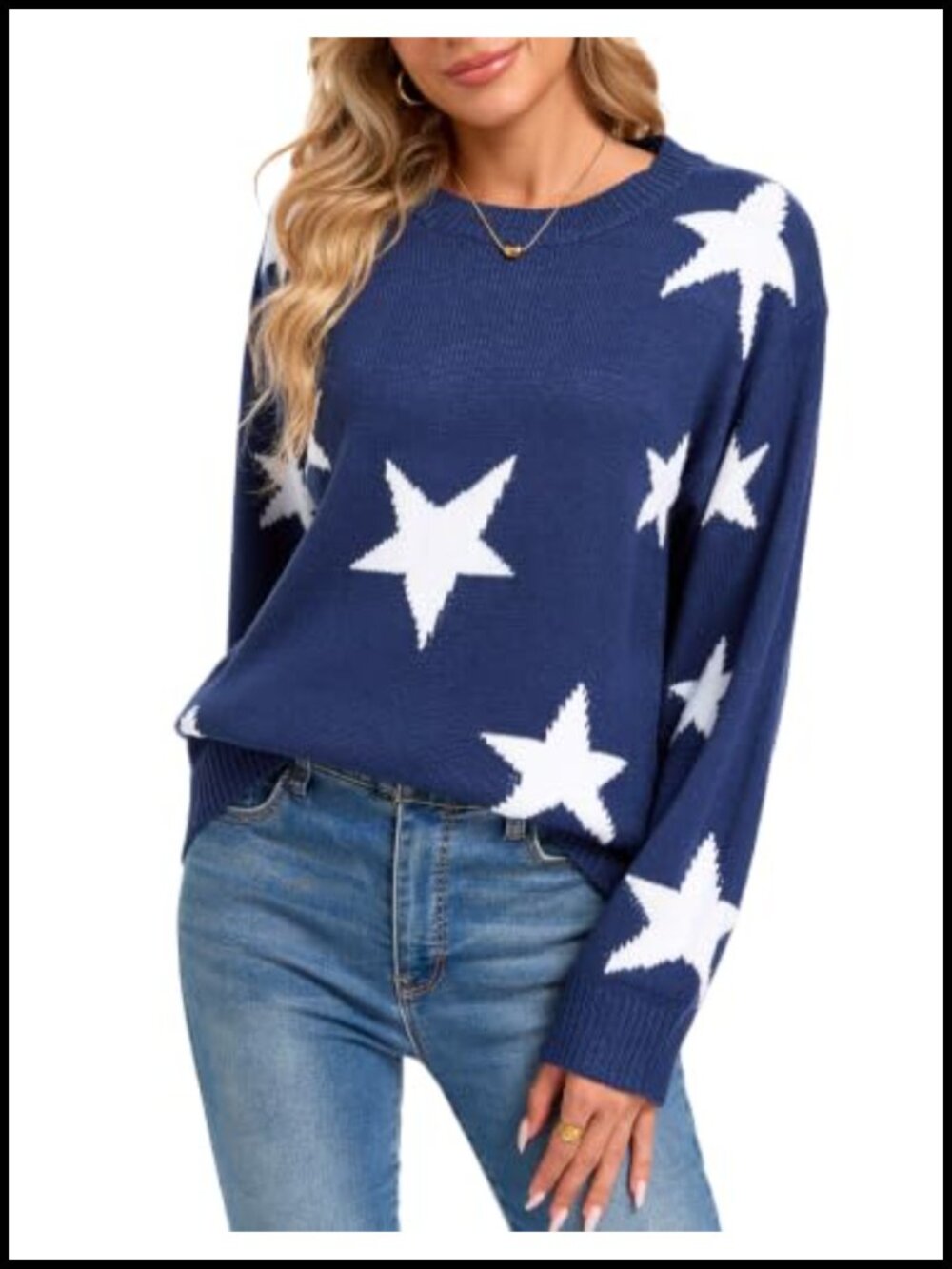 Star Graphic Pullover Sweater Long Sleeve Crew Neck Casual
